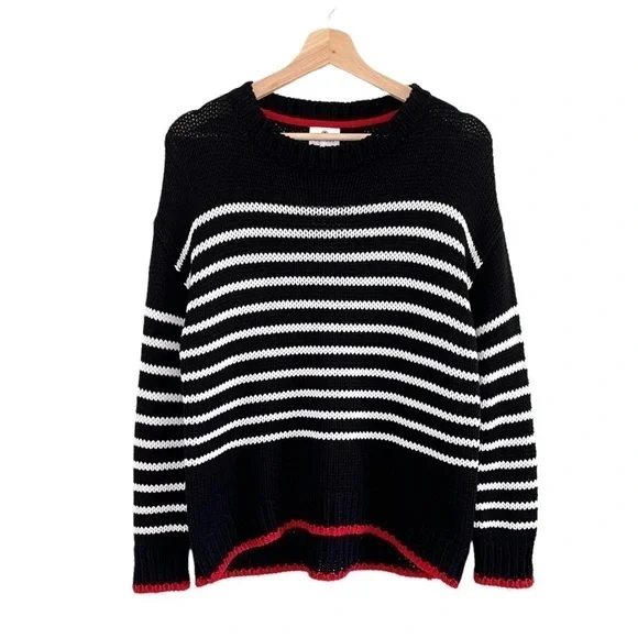 Sundry Wool Blend Relaxed Knit Pullover Sweater Black White Stripe Small - Picture 3 of 13